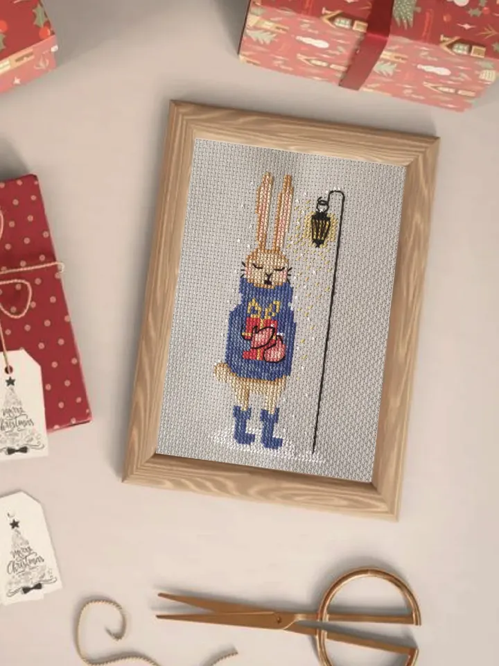 Christmas cross stitch pattern bunny cross stitch holiday animal embroidery DIY easy cross stitch pattern Digital Format - PDF