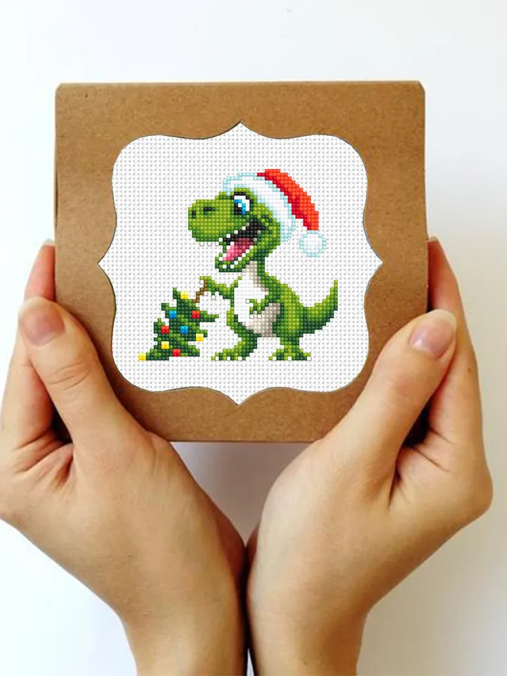 Funny dinosaur christmas cross stitch pattern PDF download, Set of 10 small dinosaur cross stitch chart, Cute dino pattern digital PDF #N120