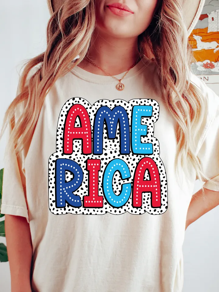 America PNG, 4th of July PNG, Digital Download Png, Bright Doodle, Dalmatian Dots, Independence Day png, Mom Shirt Design, USA Flag Png