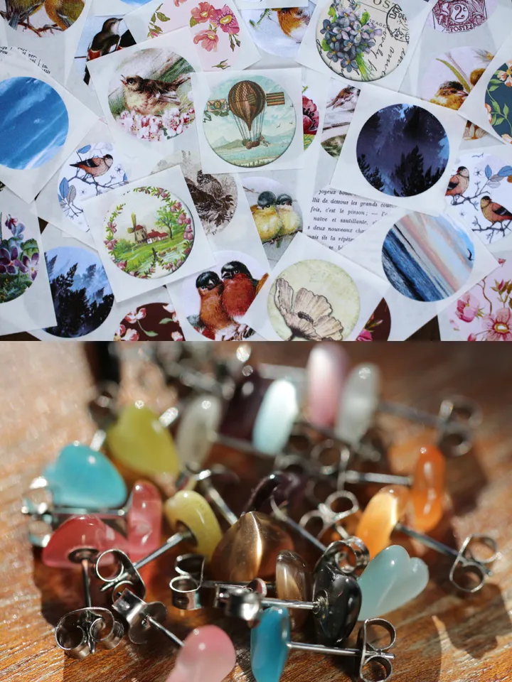 Stickers, papers, jewelry - creative kit for journaling, snail mail, collage making - birds, flowers, butterflies