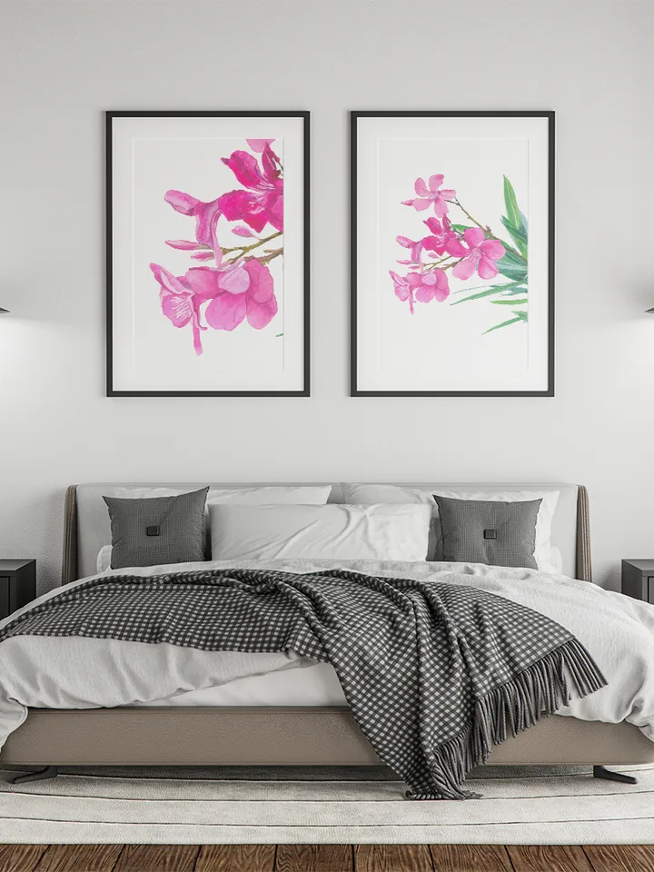 Oleander flowers on a white background Watercolor botanical Clipart Poster Design