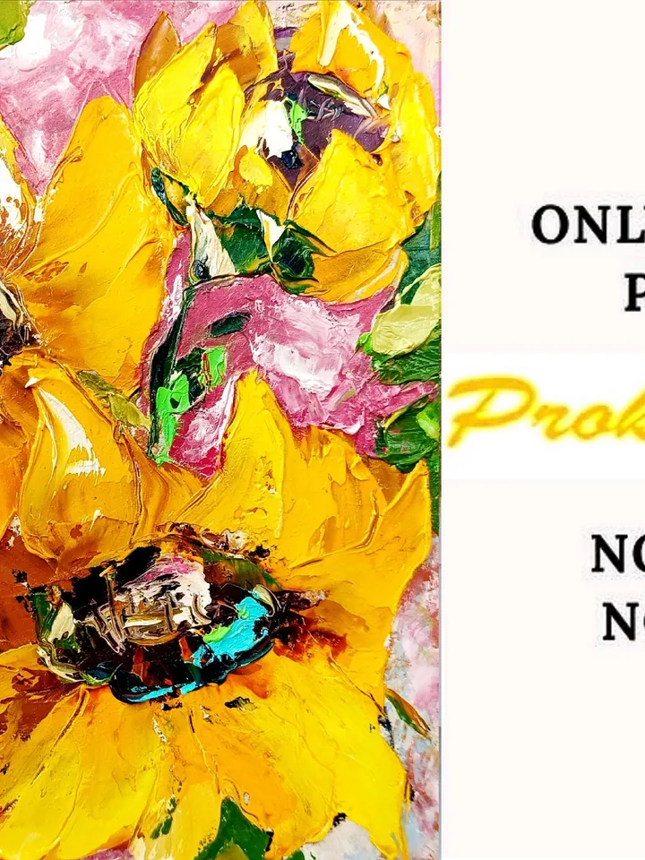 Sunflower Painting Flower Original Art Impasto Painting Floral Wall Art 10x10 painting one of a kind