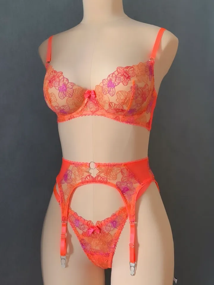 Orange lingerie with garter belt
