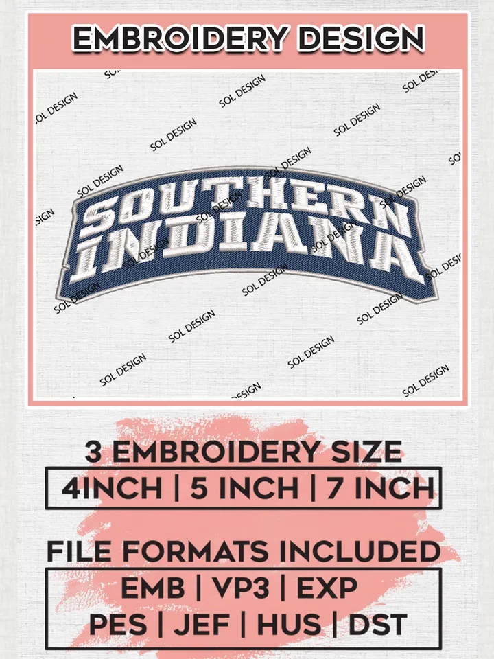 NCAA Southern Indiana College Team Word Logo Embroidery Design Files, NCAA Southern Indiana Screaming Eagles Machine Embroidery, NCAA Teams, 3 sizes, NCAA Machine embroidery designs, Digital Download