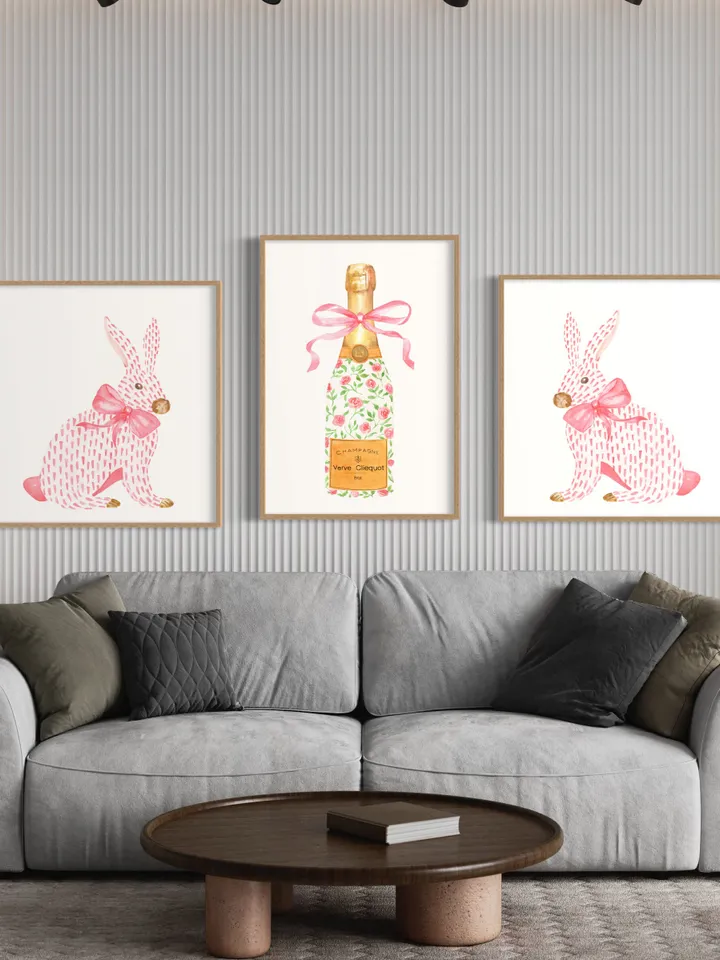 Champagne Bottle Chinoiserie Style Wall Art Print,Pink Watercolor Bar Cart Print, Cocktail Decor,Wine Wall Art,Preppy Bar Cart, Gift For Her