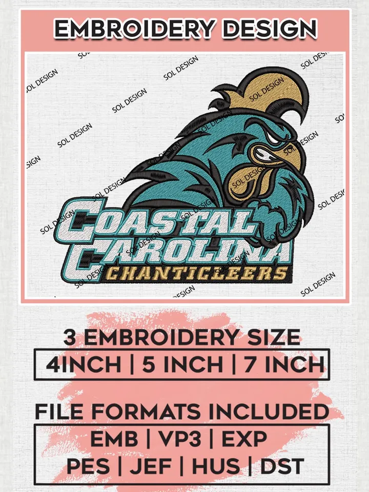 NCAA Coastal Carolina Chanticleers Logo embroidery designs, NCAA Coastal Carolina Chanticleers Machine embroidery designs, NCAA embroidery designs, Machine embroidery designs, Digital Download