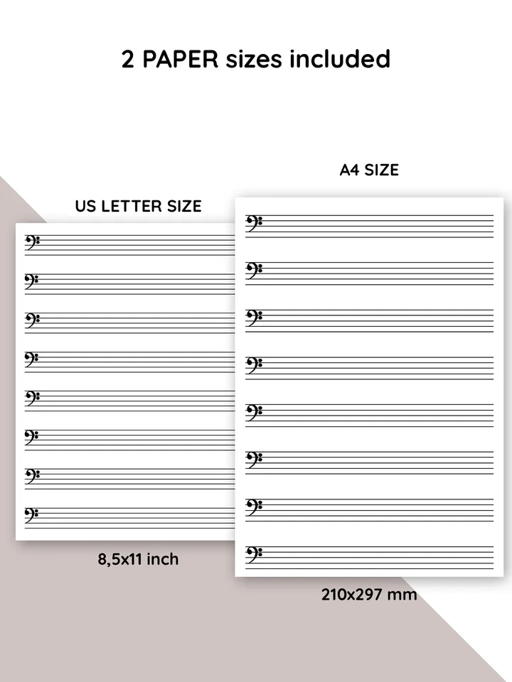 Kids printable sheet music. Sheet music with bass clef. Piano staff paper. Blank music paper. Learn piano.