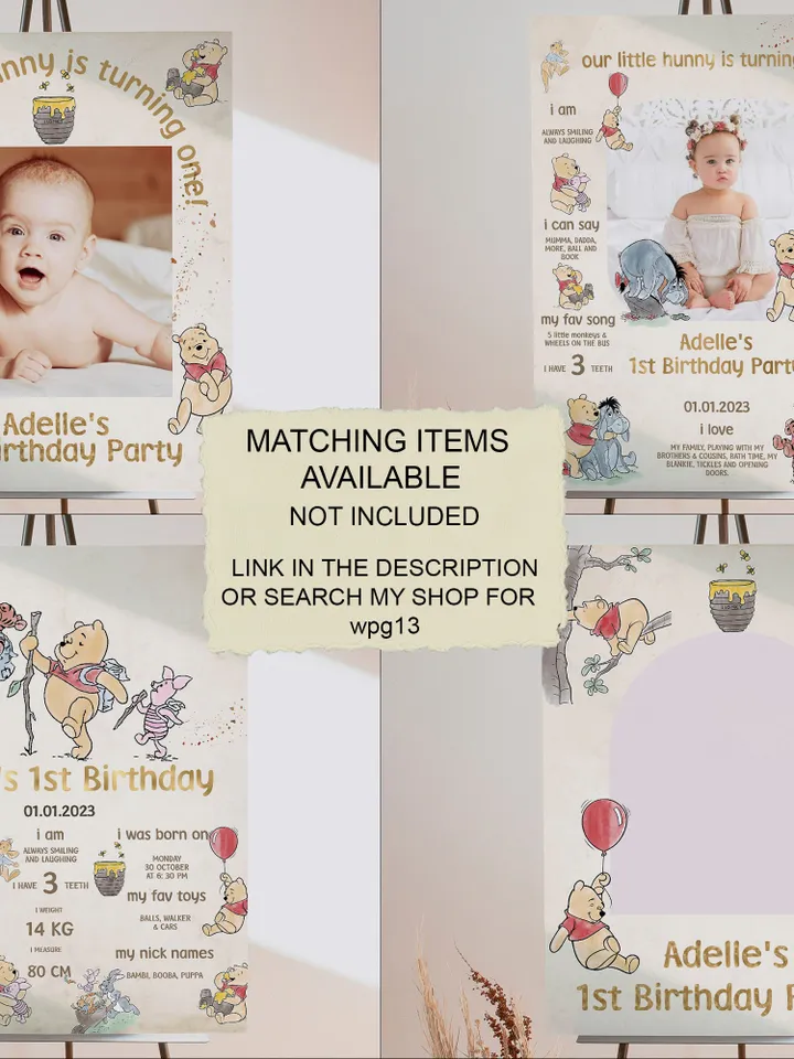 Happy Birthday Banner Winnie the Pooh Birthday Party; Winnie Pooh 1st Birthday Editable Birthday Banner Birthday Party Decoration Pooh Wpg13