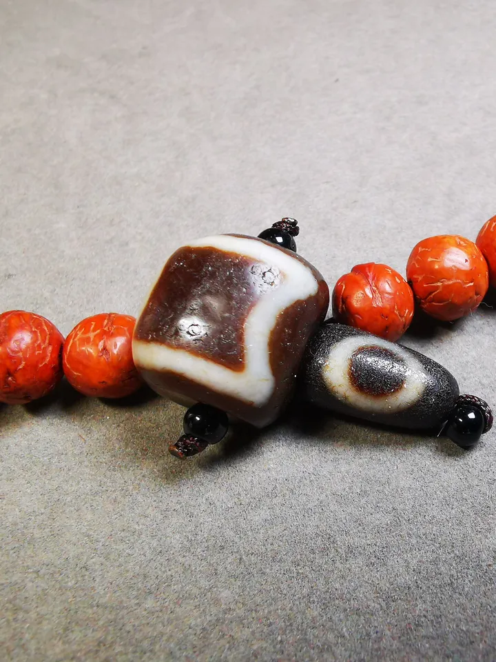 Gandhanra Old Sky Earth Dzi Guru Bead,T-drilled 3-Hole Mala Bead, Prayer Bead,Connector Bead for Buddhist Bead