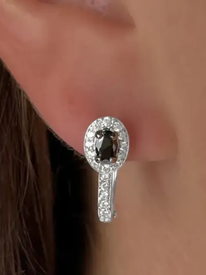 Earrings made of 925 silver with black spinel and white cubic zirconia