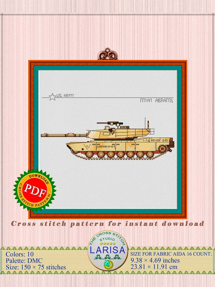 M1 Abrams Cross Stitch Pattern | The Abrams Main Battle Tank