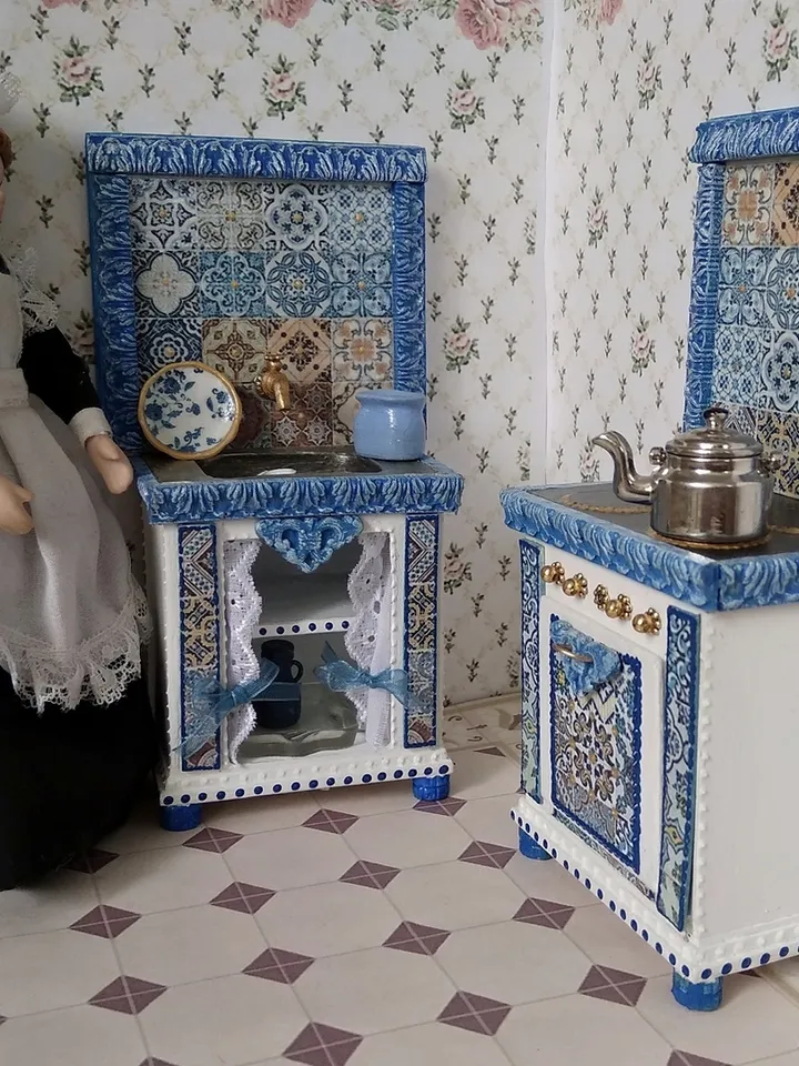 Furniture for kitchen. Stove and sink.1:12 scale.