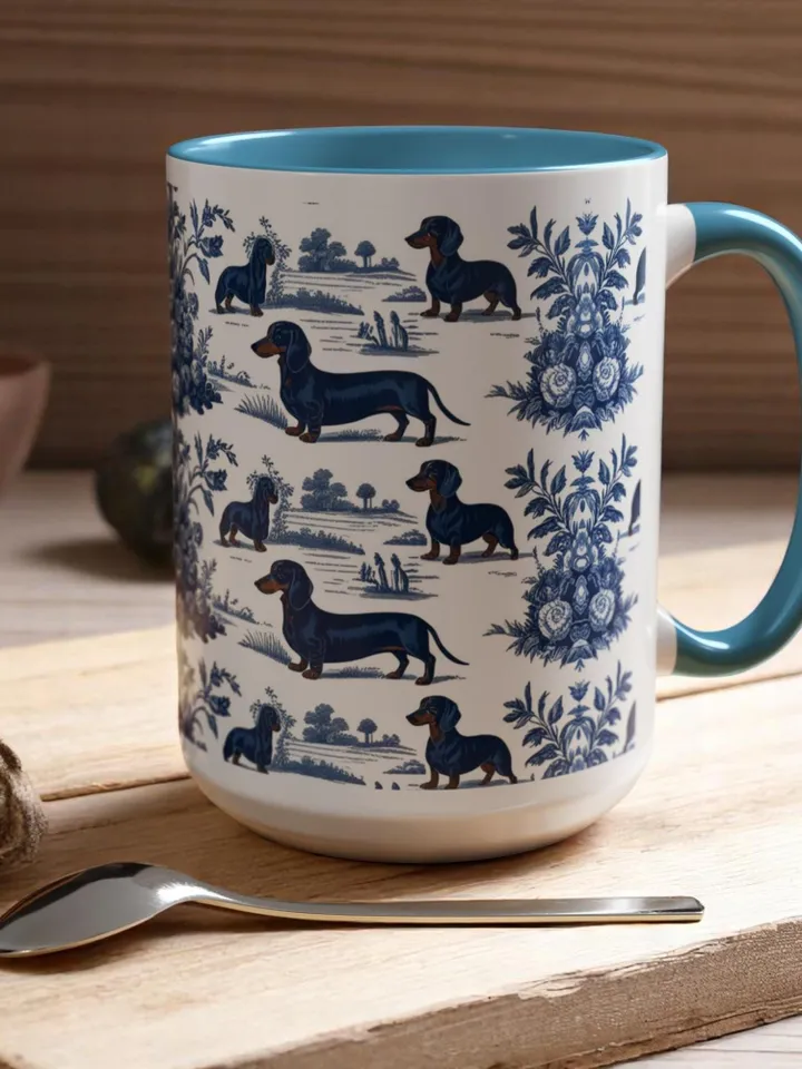 Charming Dachshund Ceramic Coffee Mug, Perfect Gift for Dog Lovers, Floral Design Mug, Cottagecore Aesthetic, Pet Owner Keepsake