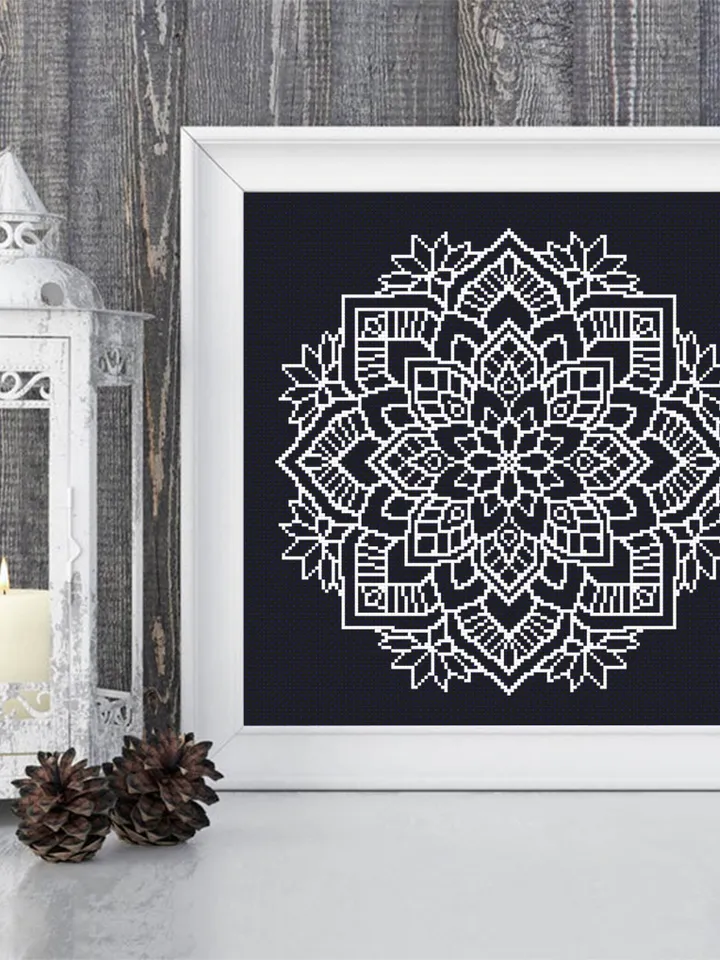 Mandala set cross stitch pattern download PDF, Floral ornament cross stitch chart, Monochrome mandala digital PDF, Embroidery beginner #S20
