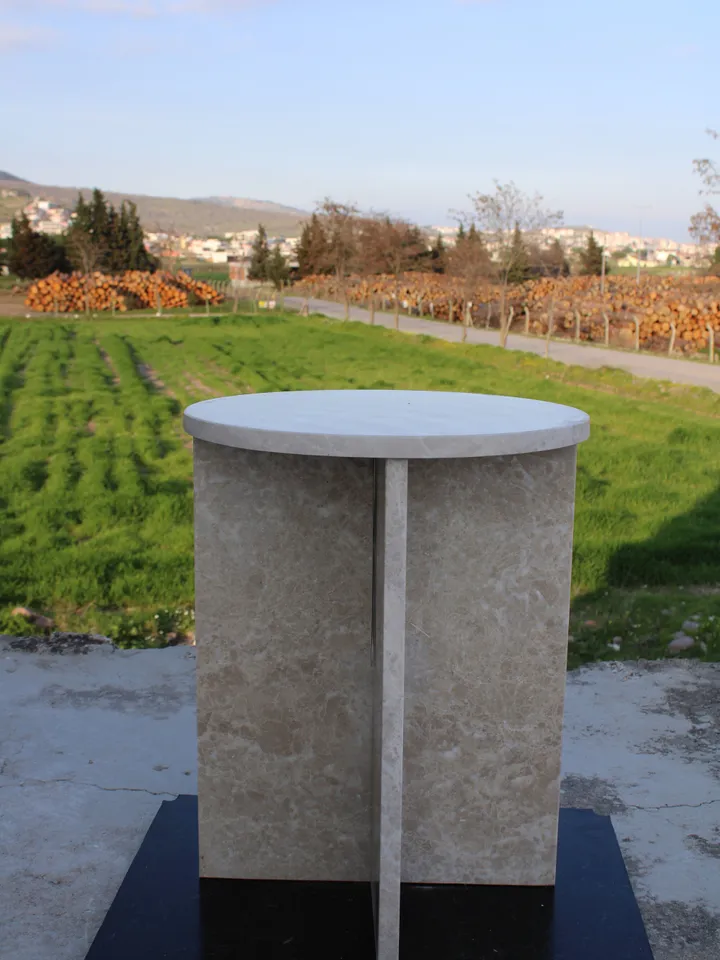 Beige Marble side table, end table, italian marble 100% handmade, coffe table 52 cm Height