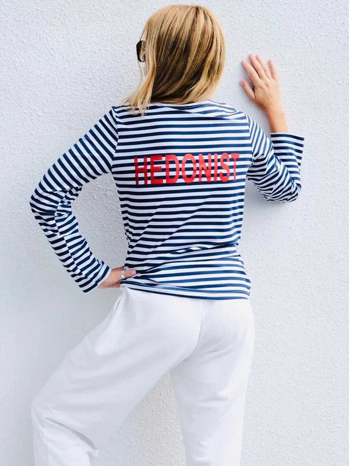 Cotton Mariniere longsleeve shirt | blue striped boat neck top | Blue and White women sweatshirt | Classic Sailor Shirt With Hedonist print
