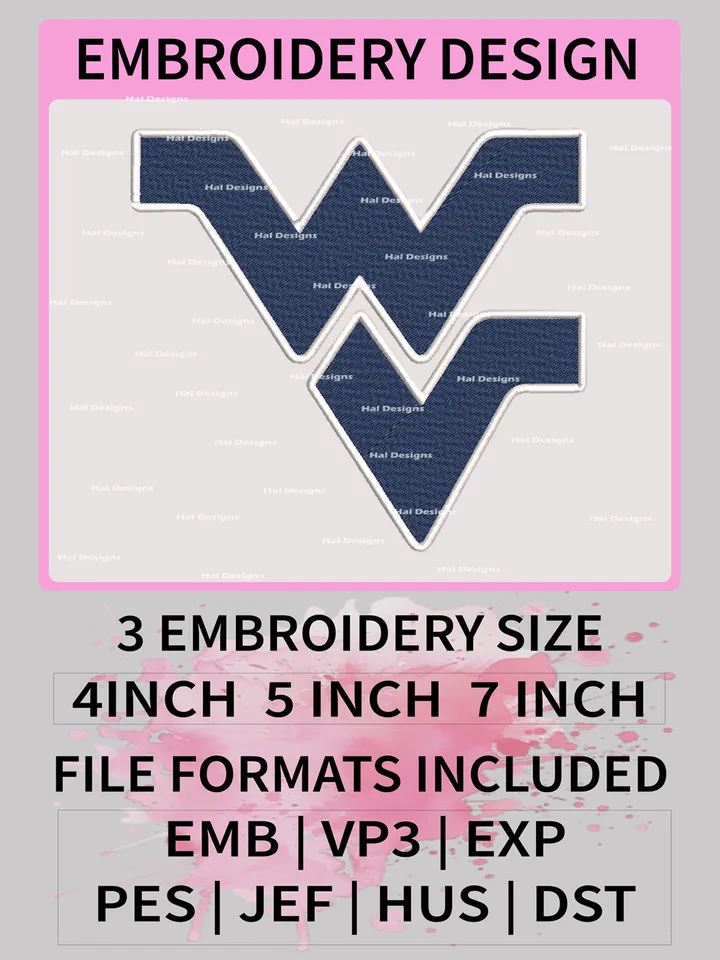 NCAA West Virginia Mountaineers Embroidery File, 3 Sizes, 6 Formats, NCAA Machine Embroidery Design, NCAA Logo, NCAA Teams