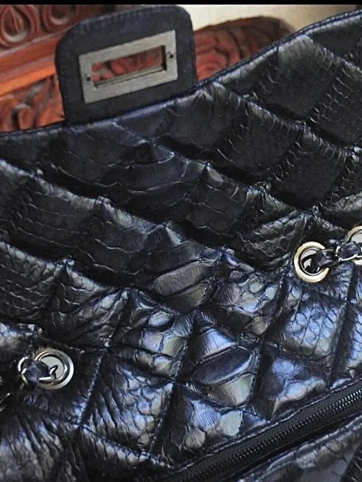 Genuine python skin classy stitched big blue crossbody | designer women leather handbag | snakeprint bag | crossbody purse | gift for her