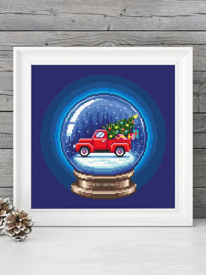 Vintage Christmas cross stitch pattern download PDF Red truck cross stitch chart, Snow ball embroidery PDF, Christmas ball cross stitch #N61