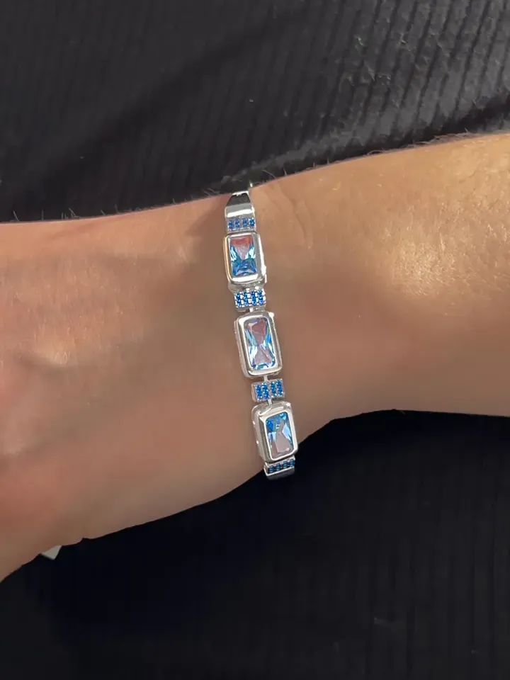 Women's bracelet silver 925, jewelry silver with topaz and sapphires