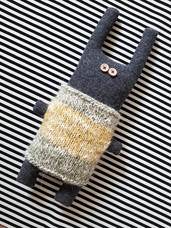 Big Black rabbit in sweater, sewing and knitting patterns PDF, digital tutorial, diy stuffed animal
