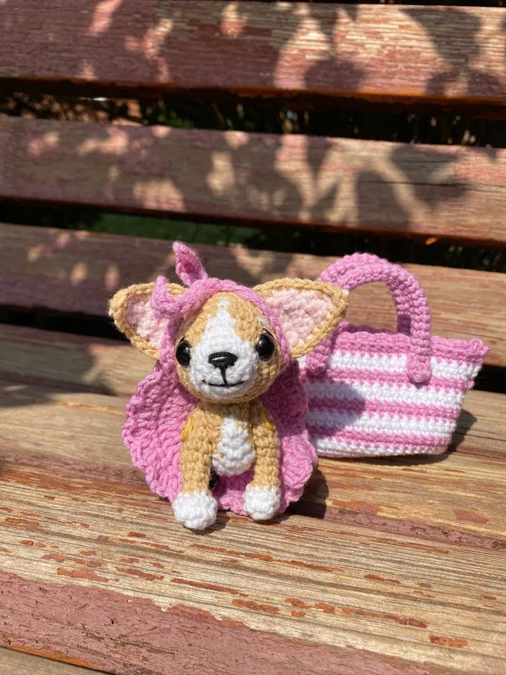 PDf Chihuahua Dog in a Bag Crochet pattern, Crochet Animal Pattern, Crochet Puppy, Amigurumi baby toy, Crochet Cute Dog Amigurumi