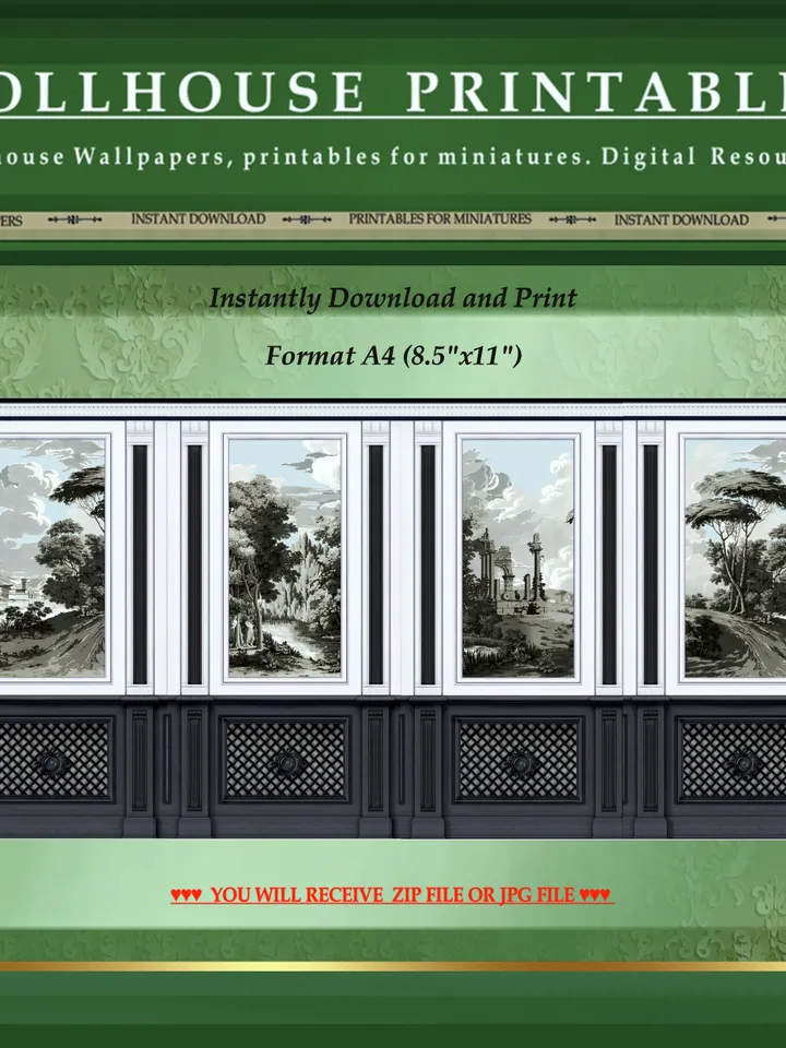 Wallpapers- Set 8-v1 | Printables for Dollhouses and Unique Miniature Projects | Digital Downloads | in Scale 1/12th