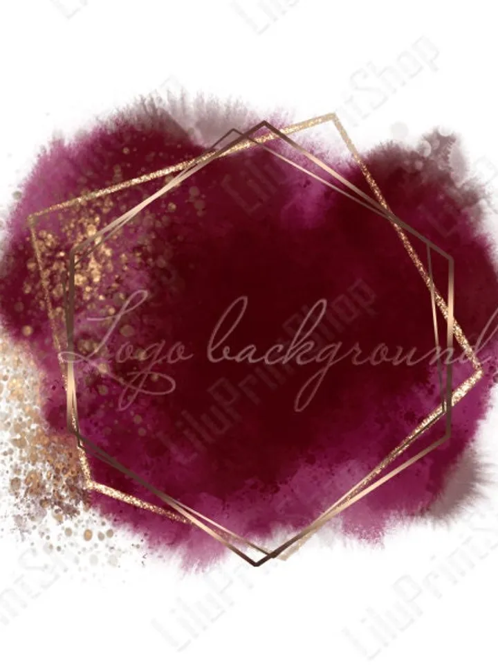 Burgundy logo Background png Watercolor Red and gold logo design overlay Marsala rose gold logo digital instant download