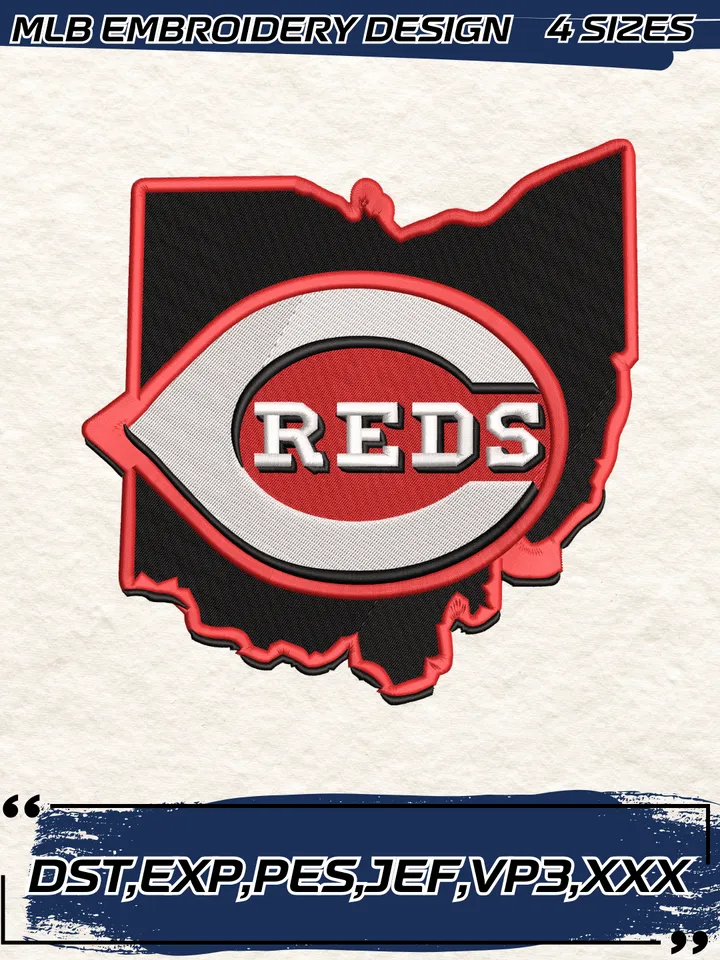 Cincinnati Reds Map Embroidery Design,MLB Embroidery Design,Machine Embroidery Design File,4 Sizes, Digital Download