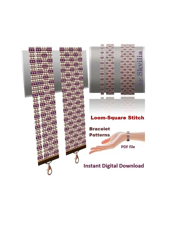Cuff Bracelet patterns in Loom-Square Stitch technique for Miyuki Delicas and Preciosa, Instant Download