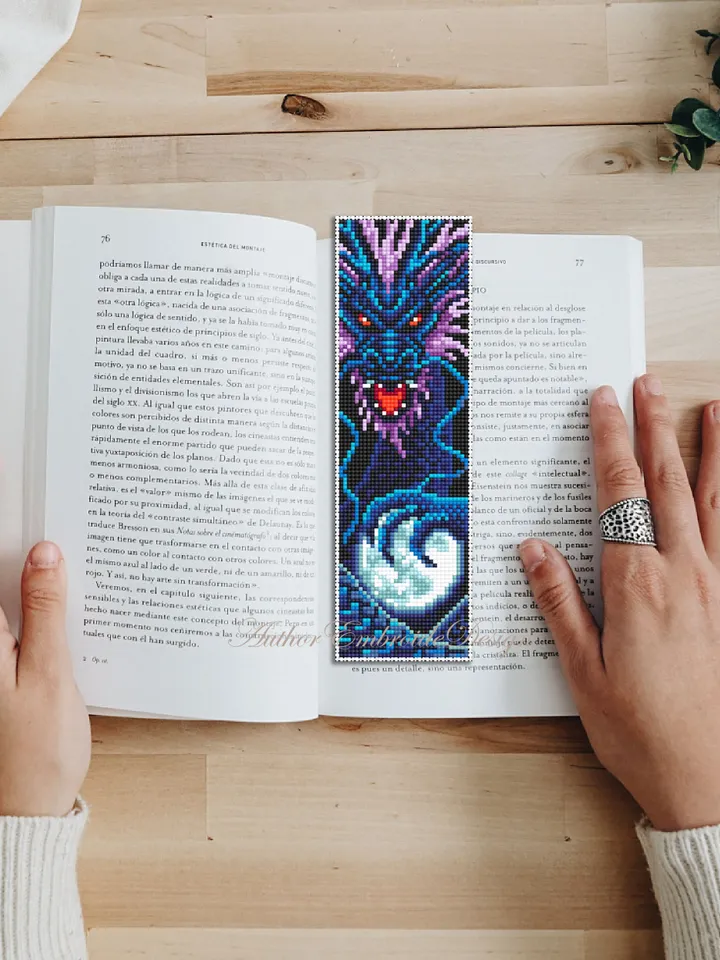Dragon bookmark cross stitch pattern PDF download Fantasy blue dragon cross stitch chart, Chinese dragon pattern PDF, Chinese New Year #B272