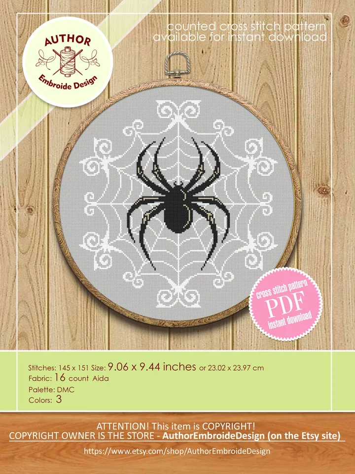 Halloween spider cross stitch pattern download PDF Spider web mandala cross stitch chart, Spooky cross stitch, Gothic home decor #H54