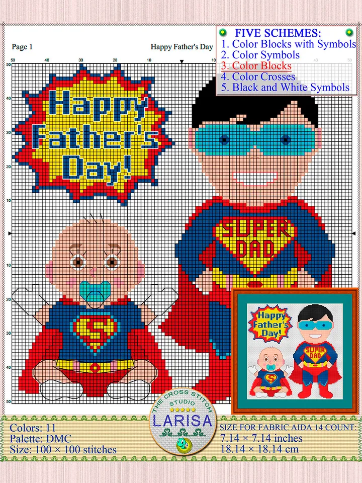 Happy Father’s Day Cross Stitch Pattern | Super Dad