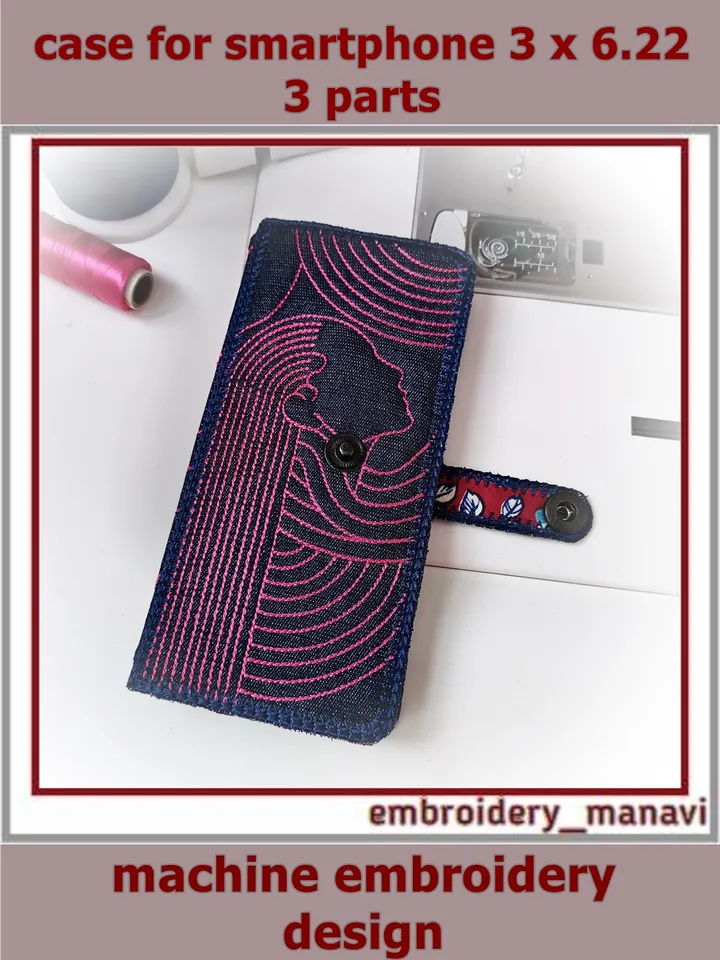 In the hoop embroidery smartphone 3.01 x 6.22 case & card slots Girl by Embroidery Manavi 05