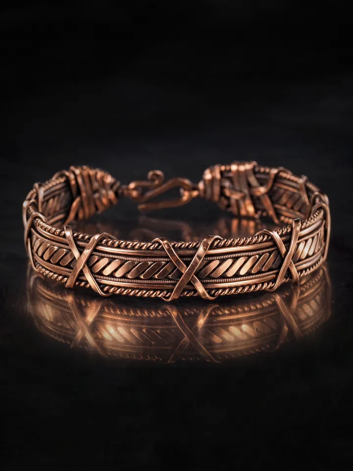 Handmade copper bracelet Unique wire wrapped metal bangle Antique style jewelry