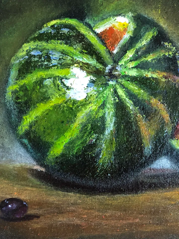 Watermelon original oil painting wall art 7x8 inches