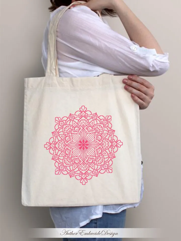 Flower mandala cross stitch pattern PDF download Mandala ornament cross stitch chart Monochrome mandala pattern digital PDF Home decor #M280