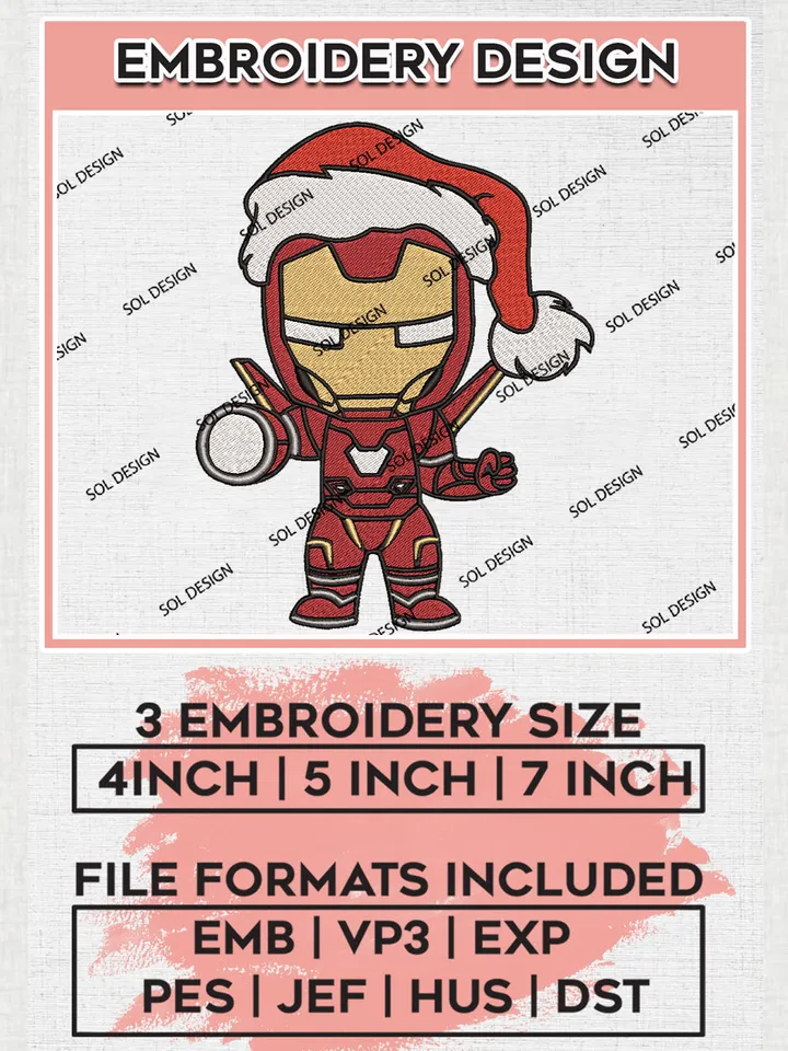 Baby Ironman Santa Christmas Embroidery Design Files, Marvel Christmas Machine Embroidery, Superhero Embroidery, 3 sizes, Cute Christmas Machine embroidery designs, Digital Download