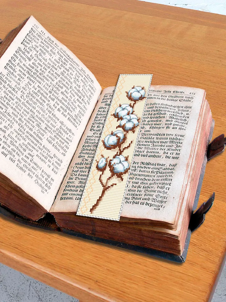 Cotton plant bookmark cross stitch pattern PDF download Modern handmade bookmark digital PDF, Floral cross stitch chart, Bavovna plant #B138