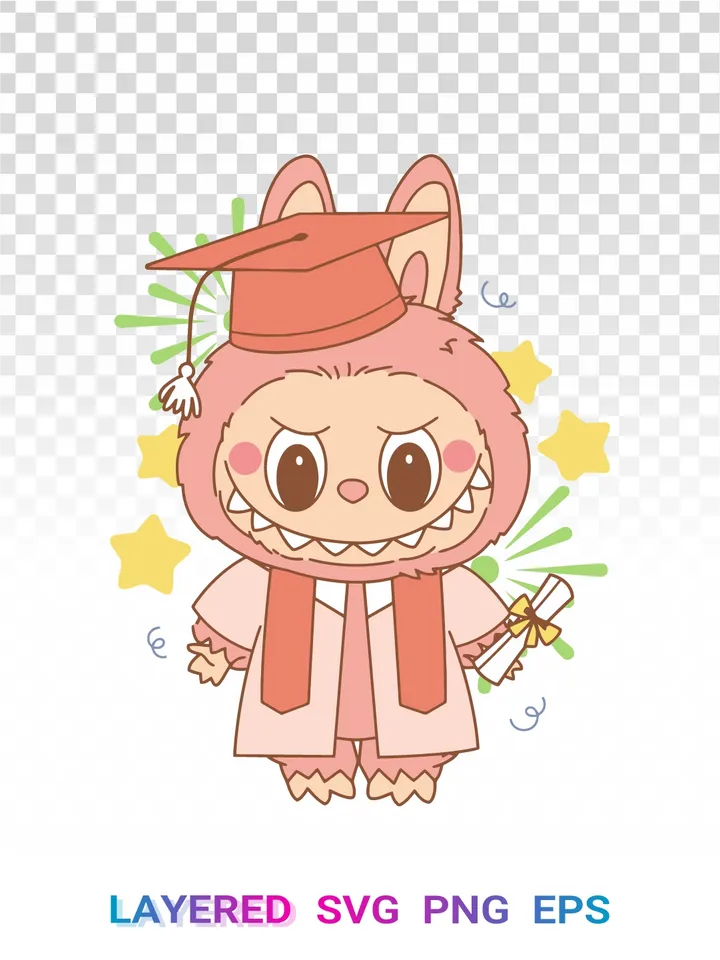 🎓 Labubu Graduation PNG, Pop Mart Graduate SVG Clipart