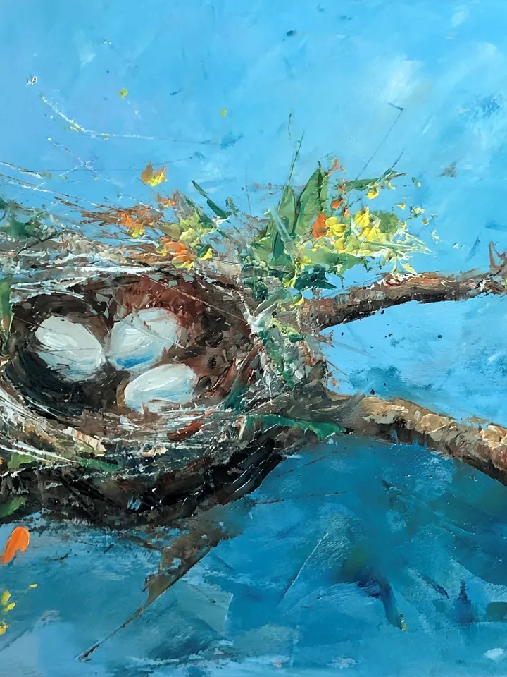 Nest Painting Original Bird Eggs Spring Painting Bird's Nest Easter Painting
