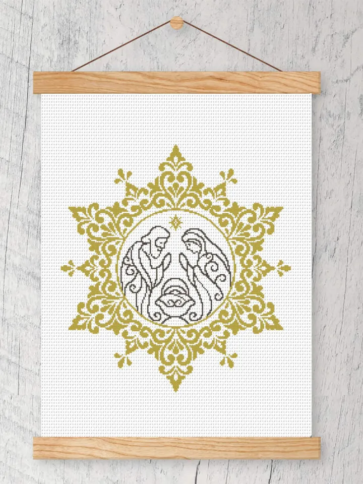 Nativity scene cross stitch pattern PDF download Mandala cross stitch chart, Religious christmas pattern digital PDF, Christmas decor #N146