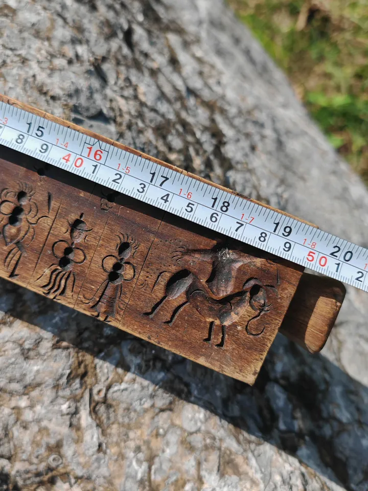 Gandhanra Antique Tibetan Buddhist Zanpar Wooden Mold Stick,Dharma Ritual Plate,Intricately Carved Esoteric Ritual Objects and protectors