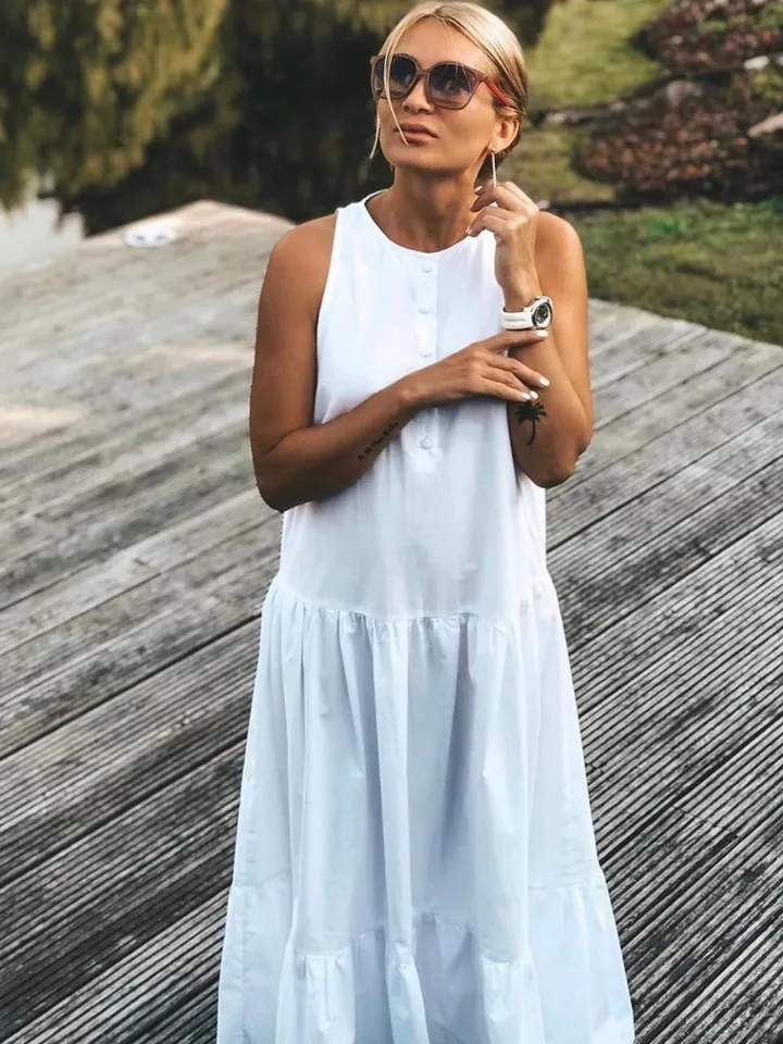 Long Cotton Oversized Summer White Dress | Pink Dress Long | Resort Wear Dress | Elegant Summer Loose Dress | Classy Summer Dress Big
