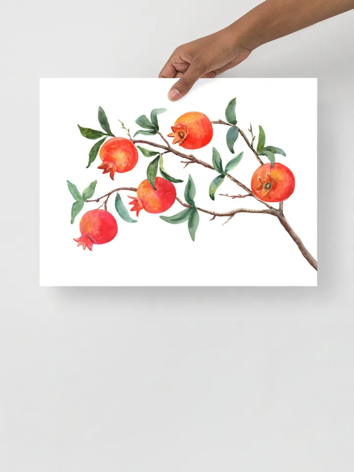 Pomegranate Tree Art Print, Watercolor Painting, Pomegranate Artwork, Vintage Fruit Trees, Gift For Chef, Fruit Painting, Still Life Fruit,
