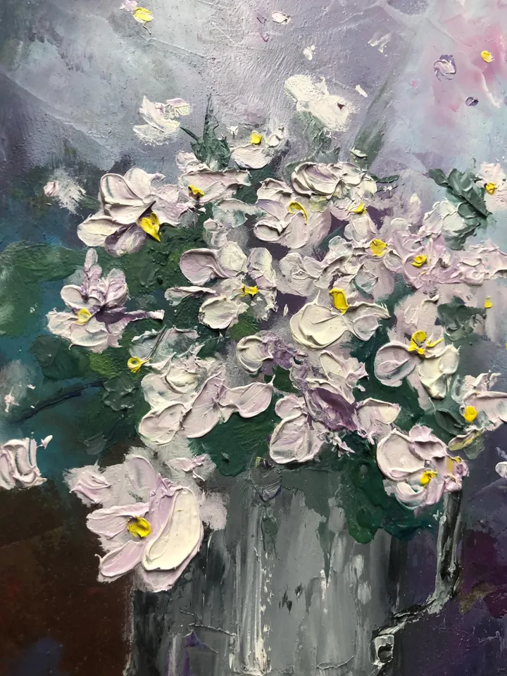 Flowers Original Painting Violets Oil Paintings Small Floral Wall Art