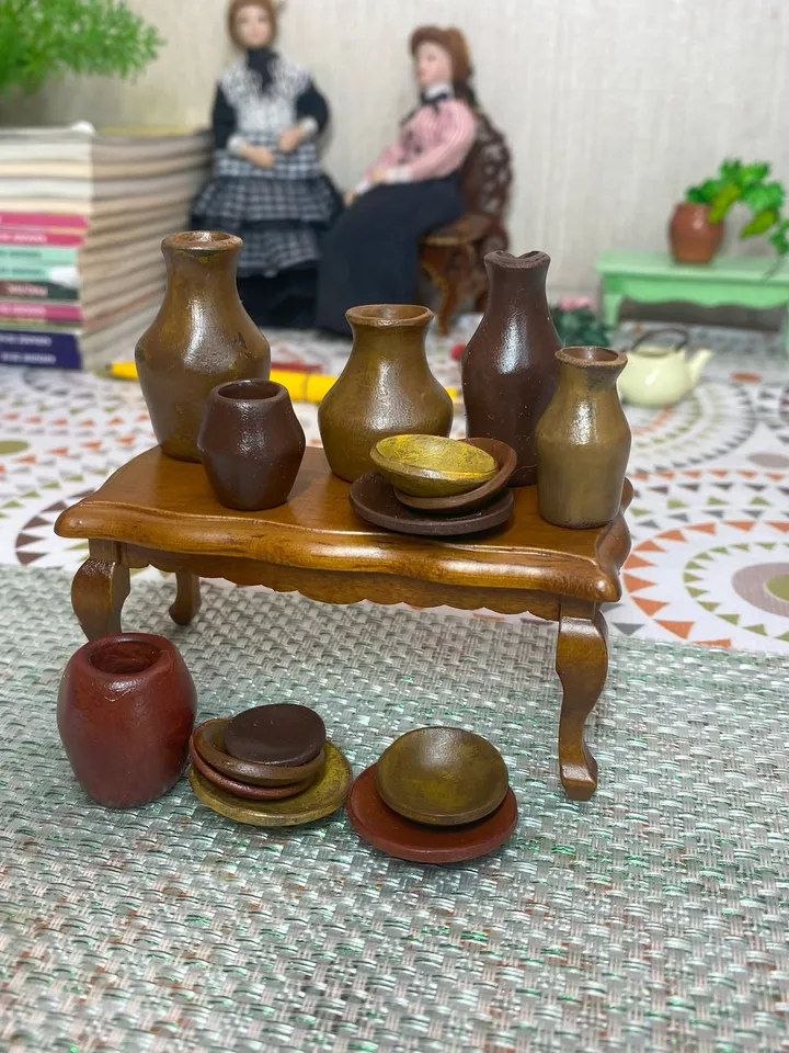 Dishes for dolls. A set of earthenware. 1:12. Pitchers.Dollhouse. Dishes for dolls.