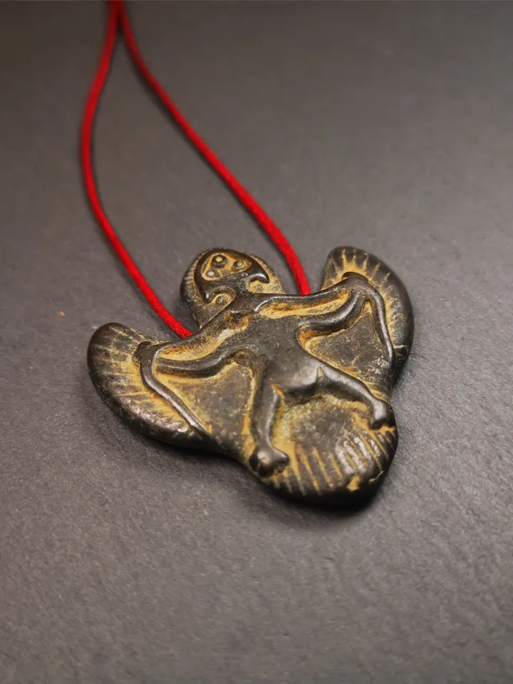 Gandhanra Antique Tibetan Buddhist Amulet Pendant,Garuda,Garula,Suparna,Golden-winged Bird,Made of Thokcha,1.93"