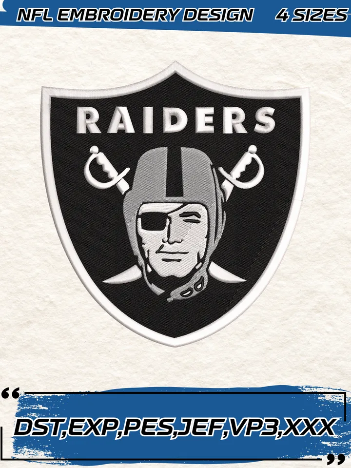 Oakland Raiders Embroidery Design,NFL Logo Embroidery Design,Machine Embroidery Design File,4 Sizes, Digital Download