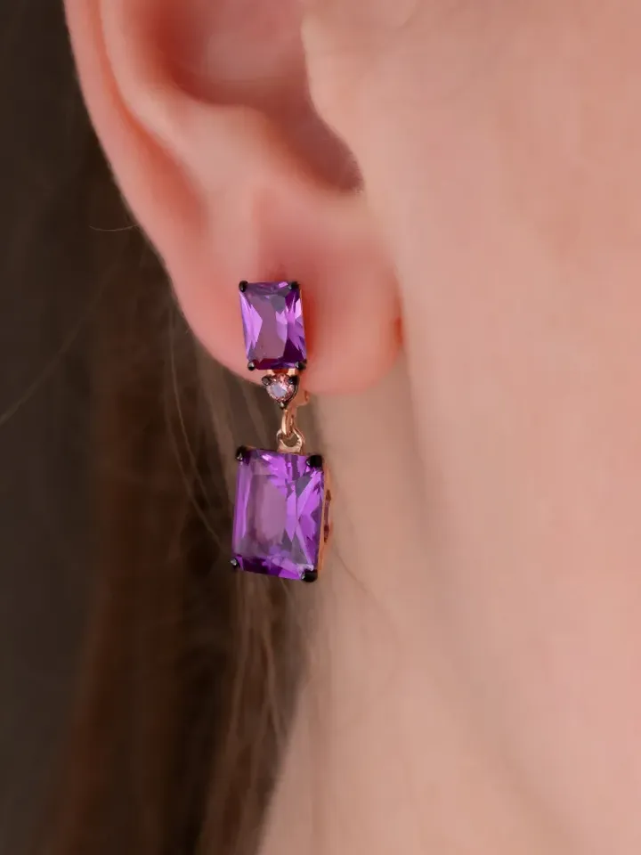 Earrings jewelry Silver gold plated 925 assay value with alexandrite